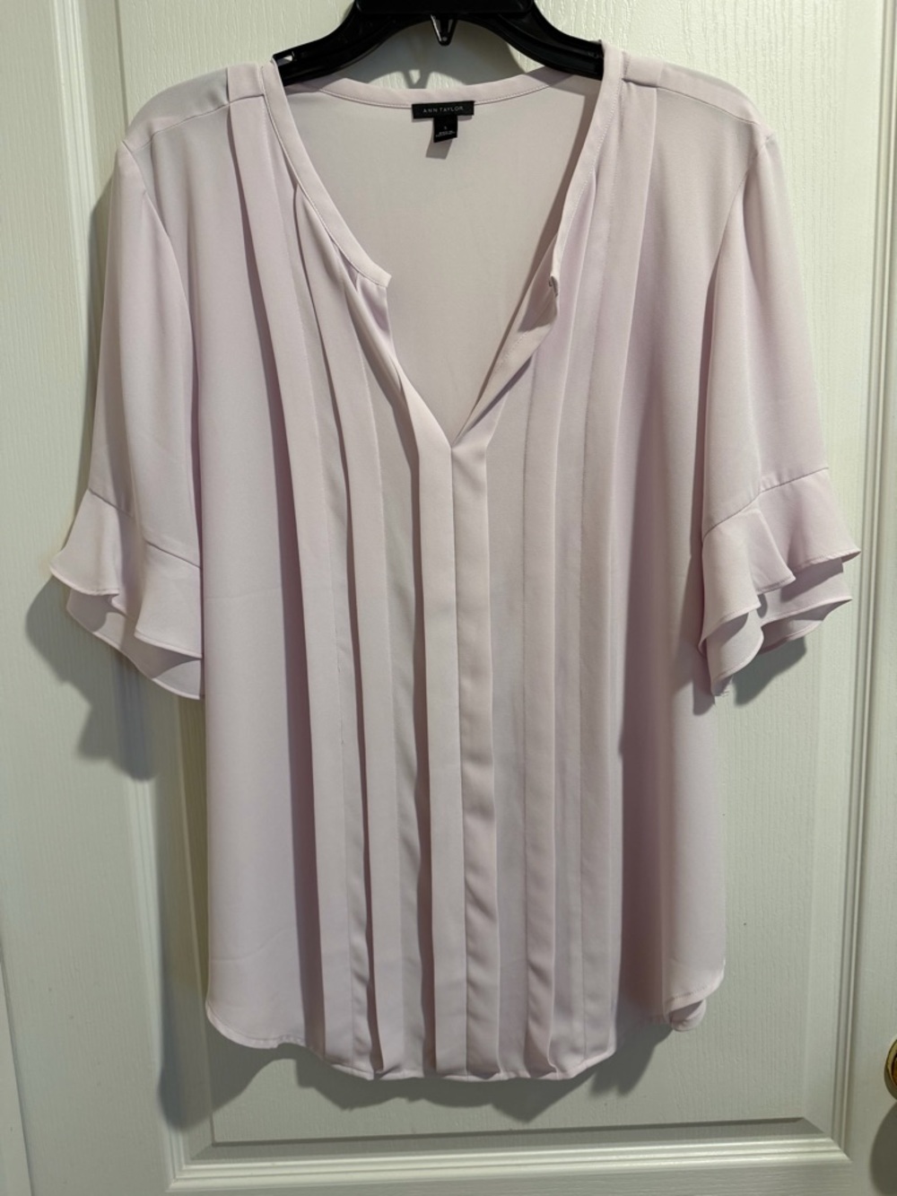 Ann Taylor Light Lavender Pleated V-Neck Blouse